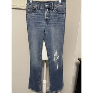 Express Womens Skyscraper Mid Rise Jeans 6R Blue Slit leg hem distressed Button